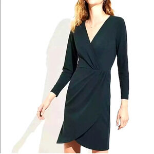 Loft Forrest Hunter green shirred top wrap dress size 4